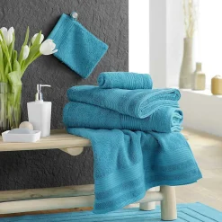 2 gants de toilette 15 x 21 cm eponge unie tendresse Bleu Paon