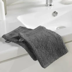 2 gants de toilette 15 x 21 cm eponge unie tendresse Anthracite