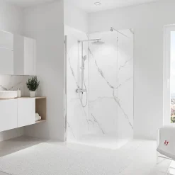 2 panneaux muraux de salle de bains l.100+100 x H.210 cm, effet marbre de Carrare, Schulte DécoDesign