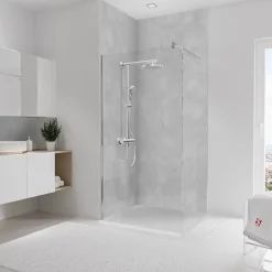 2 panneaux muraux de salle de bains l.100x255 cm, décor béton Softtouch, Schulte DécoDesign
