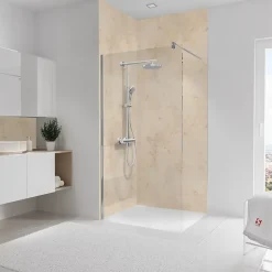 2 panneaux muraux de salle de bains l.100 x H.255 cm, effet pierre beige, Schulte DecoDesign