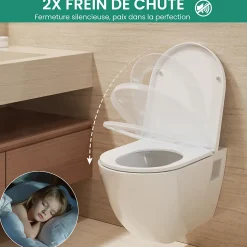 Abattant de WC avec Système d'abaissement Automatique et Bouton-poussoir Mono-touche, en Forme de D, ANYCEE MAX Abattant WC