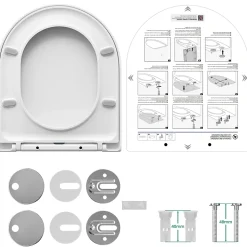 Abattant de WC avec Système d'abaissement Automatique et Bouton-poussoir Mono-touche, en Forme de D, ANYCEE MAX Abattant WC