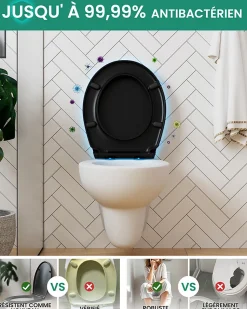 Abattant de WC avec Système d'abaissement Automatique, ANYCEE MAX Couvercle de Toilette en Duroplast, en Forme O, Noir