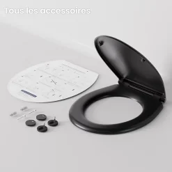 Abattant de WC avec Système d'abaissement Automatique, ANYCEE MAX Couvercle de Toilette en Duroplast, en Forme O, Noir