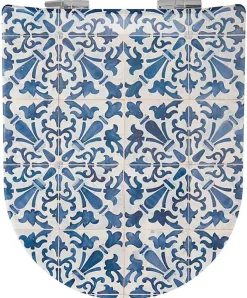 Abattant Double OLFA Déclipsable Motif "Azulejos " (47x36.5 cm - Bleu brillant)