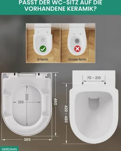 Abattant WC avec Système d'abaissement Automatique en Duroplast, ANYCEE MAX Couvercle de Toilette, en Forme de D