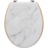 Abattant WC coloris effet marbre blanc et lunette effet bois à fermeture standard, 5Five Léa