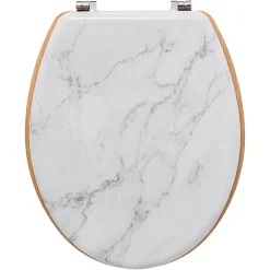 Abattant WC coloris effet marbre blanc et lunette effet bois à fermeture standard, 5Five Léa