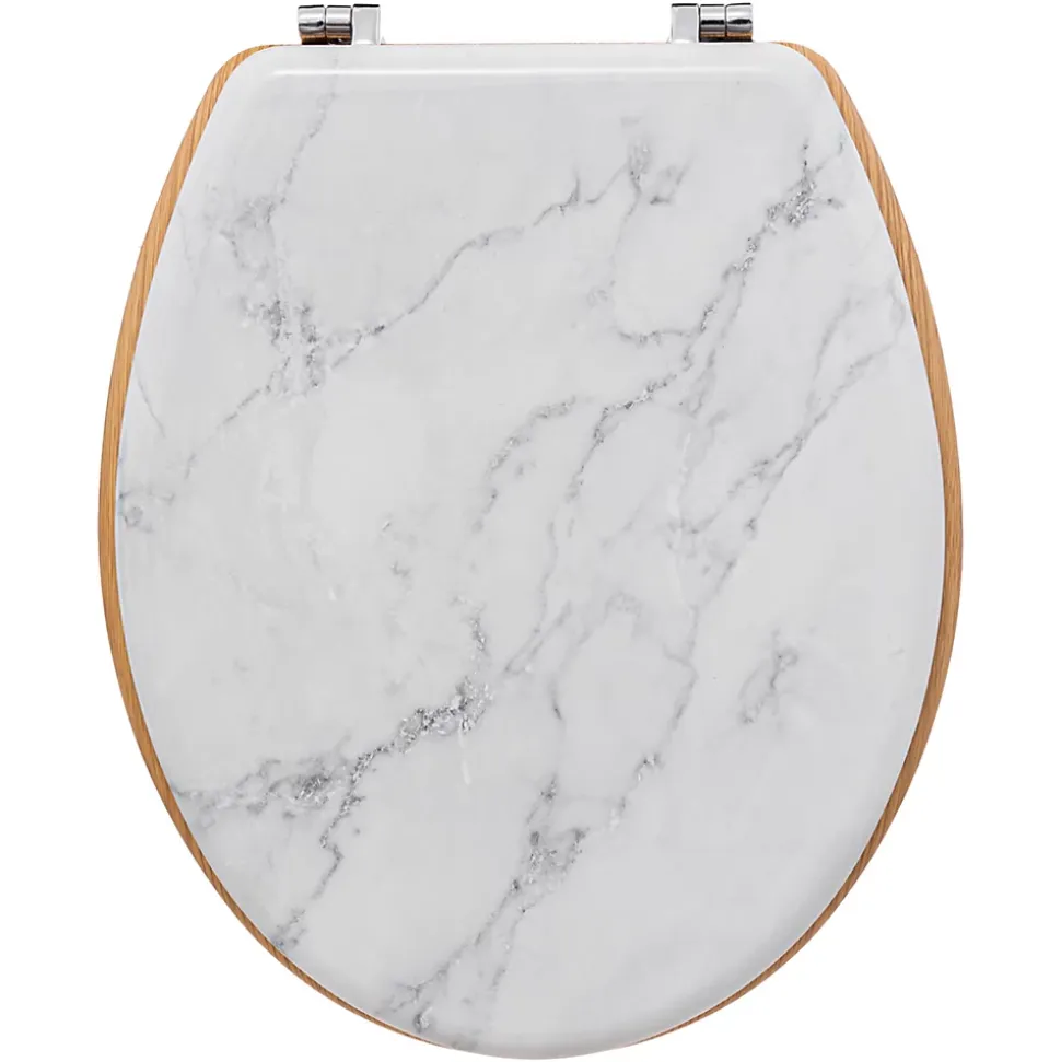 Abattant WC coloris effet marbre blanc et lunette effet bois à fermeture standard, 5Five Léa