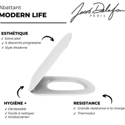 Abattant WC extra-plat JACOB DELAFON Modern Life à descente progressive et déclipsable blanc