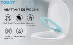 Abattant WC Familial TODOT forme Ovale avec Siège Enfant Bleu Magnétique Retirable et Frein de Chute