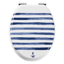 Abattant WC GoodHome Pilica coloris blanc et bleu en bois avec frein de chute