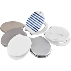 Abattant WC GoodHome Pilica coloris blanc et noir en bois avec frein de chute