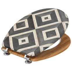 Abattant WC motifs canva blanc et noir et lunette effet bois, 5Five
