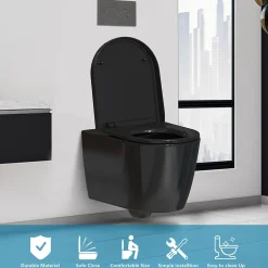 Abattant WC Noir TODOT Déclipsable Forme D avec Frein de Chute