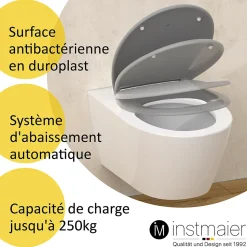 Abattant WC ovale en duroplast gris avec frein de chute ALMA