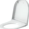Abattant WC plastique Blanc forme D, Lunette toilettes universel à frein de chute / fermeture amortie - 37,5x41,7x5,1cm - Univavo