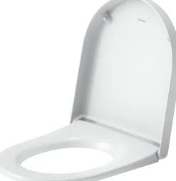Abattant WC plastique Blanc forme D, Lunette toilettes universel à frein de chute / fermeture amortie - 37,5x41,7x5,1cm - Univavo