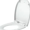 Abattant WC plastique Ovale Blanc, Lunette toilettes universel à frein de chute / fermeture amortie - 37x43,3x4,8cm - Univavo