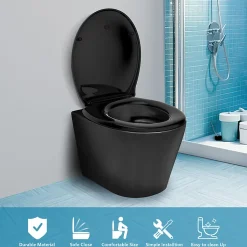 Abattant WC TODOT Déclipsable forme Ovale avec Frein de Chute et Charnière Réglable - Noir