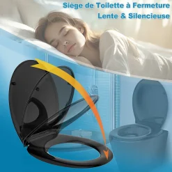 Abattant WC TODOT Déclipsable forme Ovale avec Frein de Chute et Charnière Réglable - Noir
