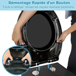 Abattant WC TODOT Déclipsable forme Ovale avec Frein de Chute et Charnière Réglable - Noir