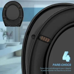 Abattant WC TODOT Déclipsable forme Ovale avec Frein de Chute et Charnière Réglable - Noir