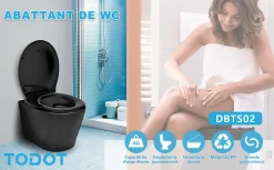 Abattant WC TODOT Déclipsable forme Ovale avec Frein de Chute et Charnière Réglable - Noir