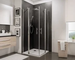 Accès d'angle droit avec porte de douche battantes, 90 x 90 cm, Schulte, NewStyle, verre transparent anticalcaire