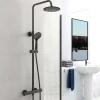 AICA Colonne de douche thermostatique noire mate, avec douche de tête ronde et douchette à main réglable en plusieurs modes