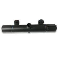 AICA Colonne de douche thermostatique noire mate, avec douche de tête ronde et douchette à main réglable en plusieurs modes