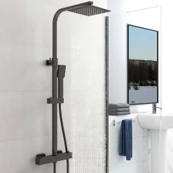 AICA colonne de douche thermostatique noir mat avec douche de tête carrée 20X20cm, réglable en hauteur 730-1150mm