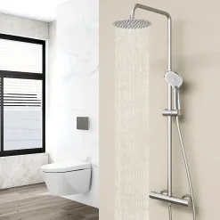 AICA Colonne de douche thermostatique, Acier inoxydable Pomme 200mm+Douchette 3 jets, Chromé