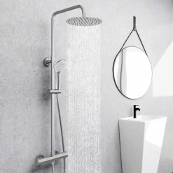 AICA colonne de douche thermostatique avec douche de tête ronde de 250 mm, douchette à main 3 fonctions, hauteur réglable