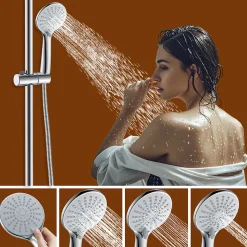 AICA colonne de douche thermostatique avec douche de tête ronde de 250 mm, douchette à main 3 fonctions, hauteur réglable