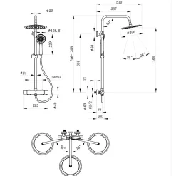 AICA colonne de douche thermostatique avec douche de tête ronde de 250 mm, douchette à main 3 fonctions, hauteur réglable