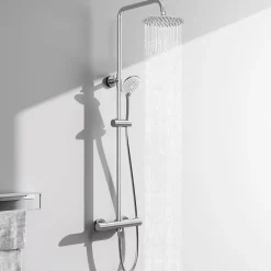 AICA colonne de douche thermostatique avec douche de tête ronde de 200 mm, douchette à main 3 fonctions, hauteur réglable
