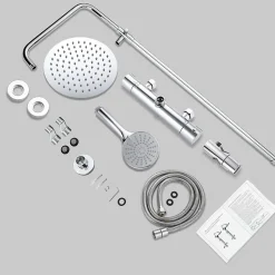 AICA colonne de douche thermostatique avec douche de tête ronde de 200 mm, douchette à main 3 fonctions, hauteur réglable