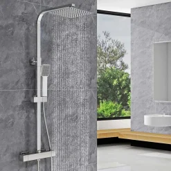 AICA colonne de douche thermostatique avec pomme de tête,Carré, douchette et flexible,effet chromé