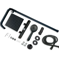 AICA colonne de douche thermostatique noir mat avec douche de tête carrée, réglable selon plusieurs modes, réglable en hauteur