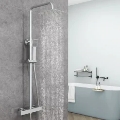 AICA Colonne de douche thermostatique, Acier inoxydable Pomme 200mm+Douchette 3 jets, Chromé