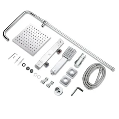 AICA Colonne de douche thermostatique, Acier inoxydable Pomme 200mm+Douchette 3 jets, Chromé