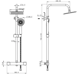 AICA colonne de douche thermostatique en laiton, douche de tête carrée, 3 jets