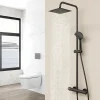AICA colonne de douche thermostatique noir mat avec douche de tête carrée, réglable selon plusieurs modes, réglable en hauteur