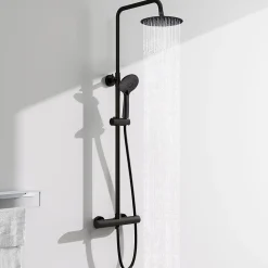 AICA colonne de douche thermostatique avec douche de tête ronde de 200 mm, douchette à main 3 fonctions, noir,hauteur réglable