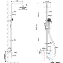 AICA colonne de douche thermostatique avec douche de tête ronde de 200 mm, douchette à main 3 fonctions, noir,hauteur réglable