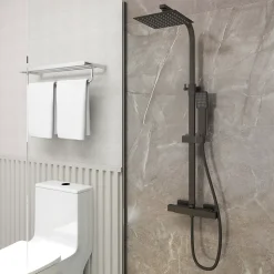 AICA colonne de douche thermostatique 200mm, kit carré noir