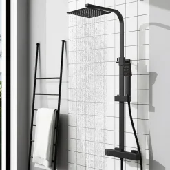 AICA colonne de douche thermostatique avec pomme de tête, douchette et flexible,noir mat