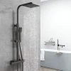 AICA colonne de douche thermostatique noir mat avec douche de tête carrée 20X20cm, réglable en hauteur 730-1150mm